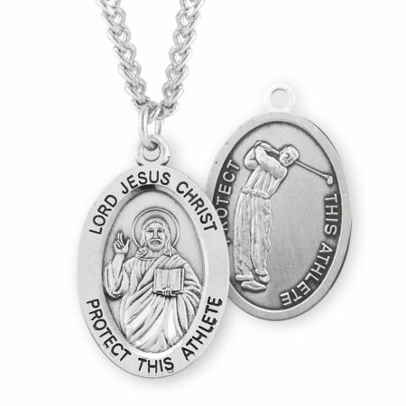 Lord Jesus Christ Oval Sterling Silver Golf Male Athlete Medal
