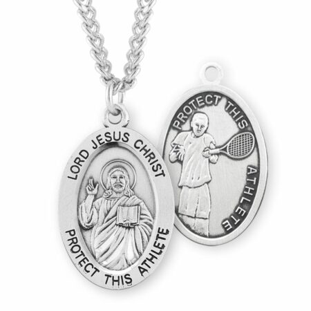 Lord Jesus Christ Oval Sterling Silver Tennis Male Athlete Medal