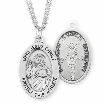 Lord Jesus Christ Oval Sterling Silver Track Male Athlete Medal