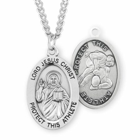 Lord Jesus Christ Oval Sterling Silver Wrestling Male Athlete Medal