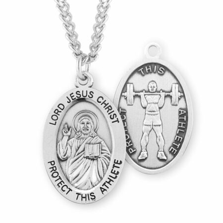 Lord Jesus Christ Oval Sterling Silver weightlifting Male Athlete Medal