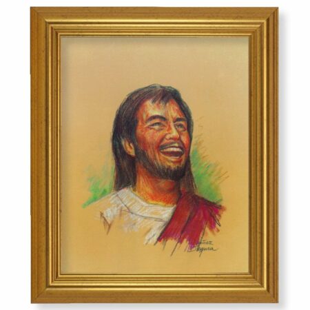 Laughing Jesus Gold Framed Art