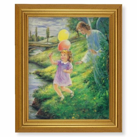 Guardian Angel with Girl Gold Framed Art