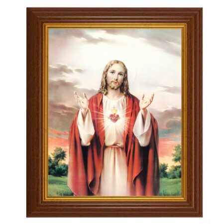 Sacred Heart of Jesus Dark Walnut Framed Art