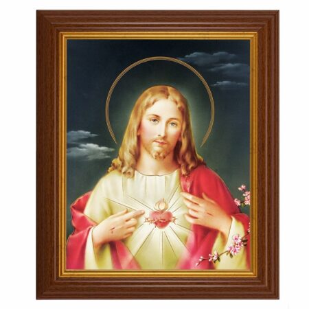 Sacred Heart of Jesus Dark Walnut Framed Art