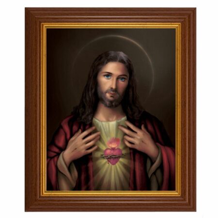 Sacred Heart of Jesus Dark Walnut Framed Art