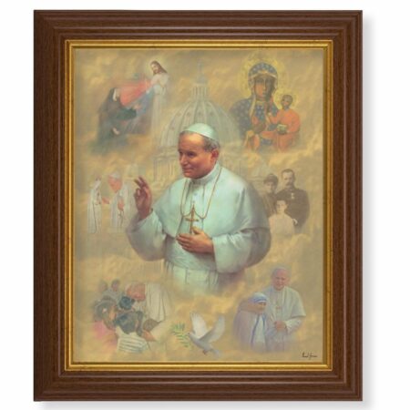 St. Pope John Paul II Dark Walnut Framed Art