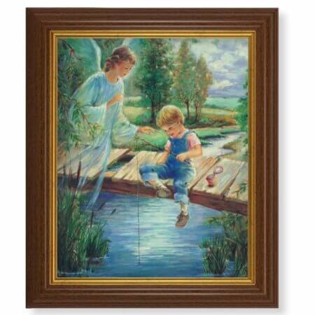 Guardian Angel with Boy Dark Walnut Framed Art