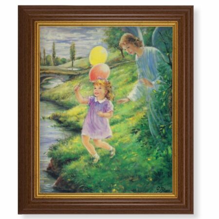 Guardian Angel with Girl Dark Walnut Framed Art