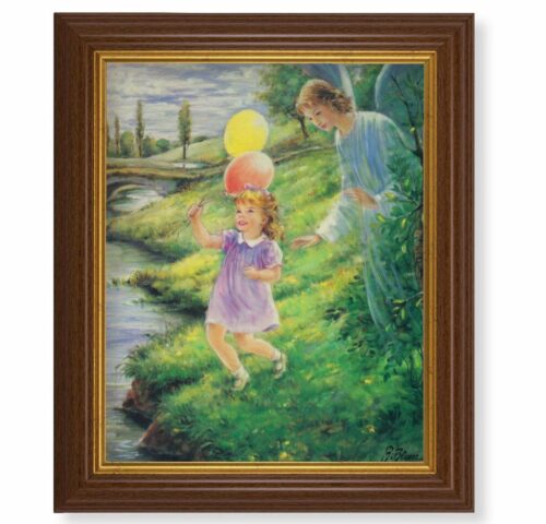 Guardian Angel with Girl Dark Walnut Framed Art