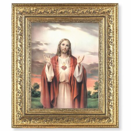 Sacred Heart of Jesus Gold-Leaf Antique Framed Art
