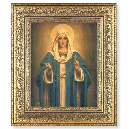 Our Lady of the Rosary Gold-Leaf Antique Framed Art
