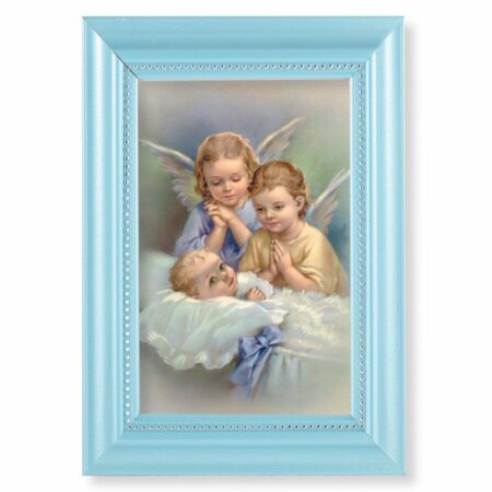 Guardian Angels Pearlized Blue Framed Art