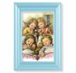 Guardian Angels with Twins Pearlized Blue Framed Art