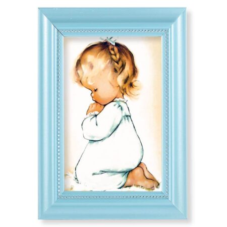 Praying Girl Pearlized Blue Framed Art