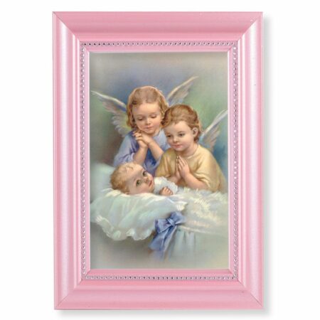 Guardian Angels Pearlized Pink Framed Art