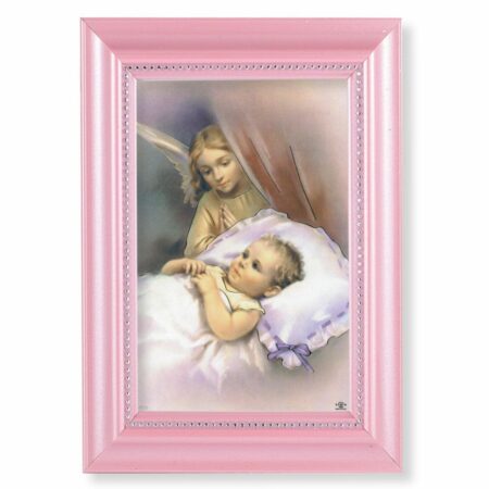 Guardian Angel Pearlized Pink Framed Art