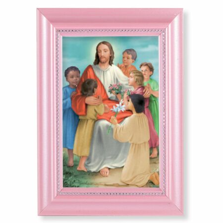 Christ with Children Pearlized Pink Framed Art