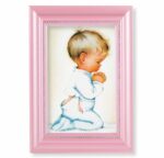 Praying Boy Pearlized Pink Framed Art