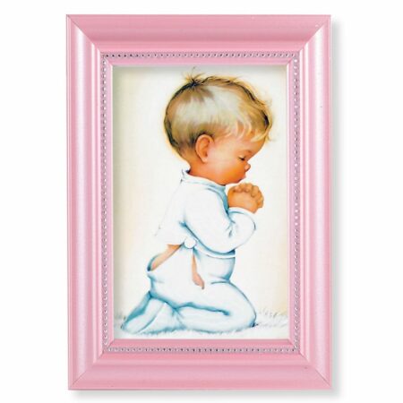 Praying Boy Pearlized Pink Framed Art