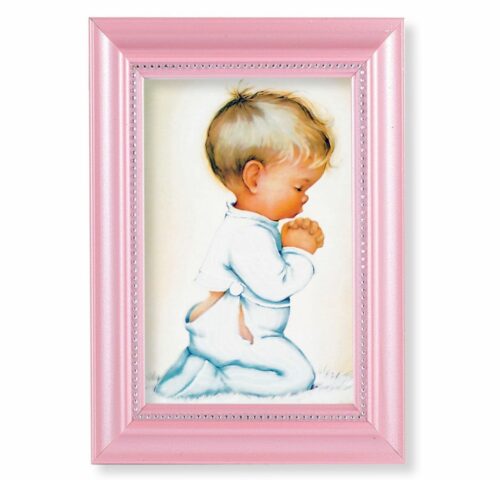 Praying Boy Pearlized Pink Framed Art