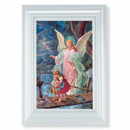 Guardian Angel Pearlized White Framed Art