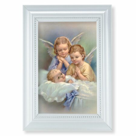 Guardian Angels Pearlized White Framed Art