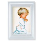 Praying Boy Pearlized White Framed Art