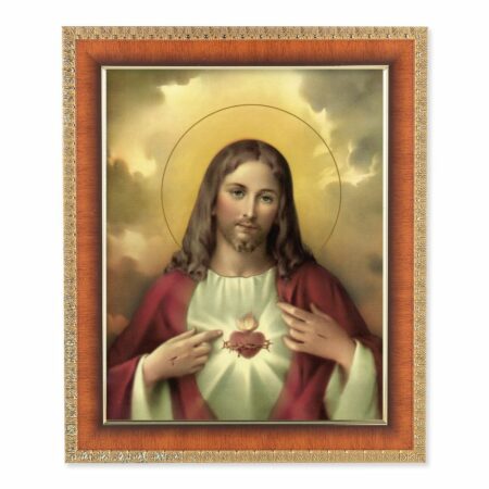 Sacred Heart of Jesus Natural Tiger Cherry Framed Art