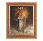 Mary wit Monstrance Natural Tiger Cherry Framed Art