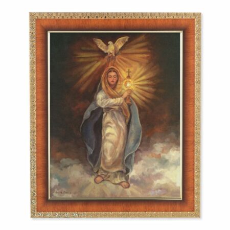 Mary wit Monstrance Natural Tiger Cherry Framed Art