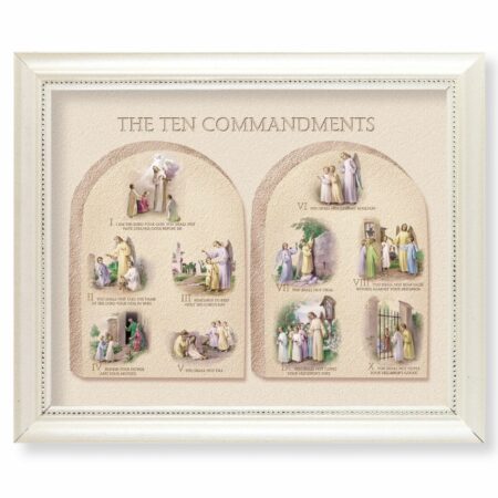 Ten Commandments Pearlized White Framed Art