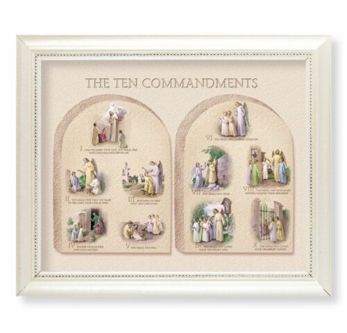 Ten Commandments Pearlized White Framed Art