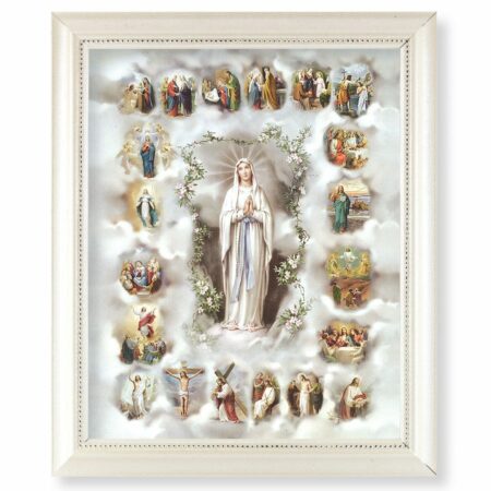 Mysteries of the Rosary Pearlized White Framed Art