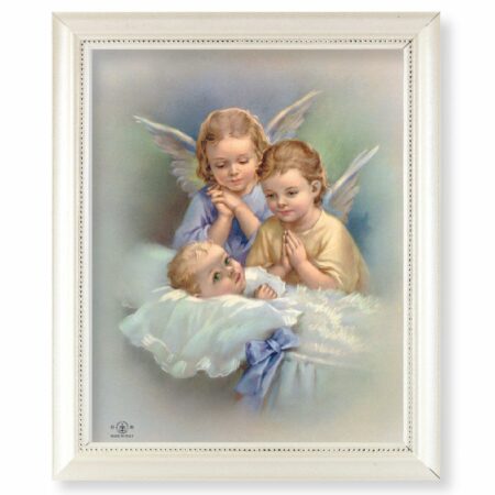 Guardian Angel with a Lantern Pearlized White Framed Art