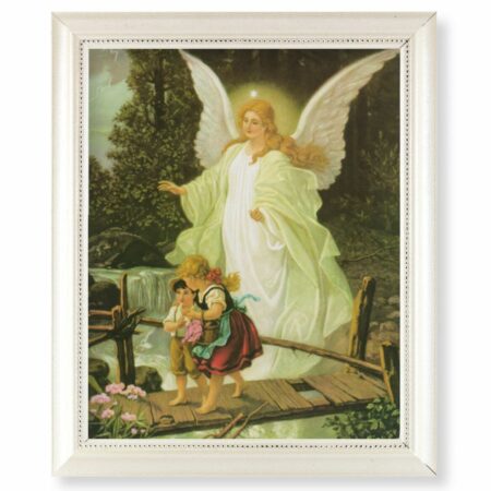 Guardian Angel Pearlized White Framed Art