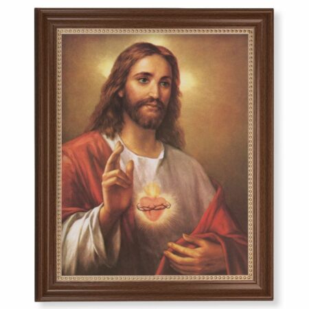 Sacred Heart of Jesus Dark Walnut Framed Art