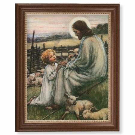 Jesus the Good Shepherd Dark Walnut Framed Art