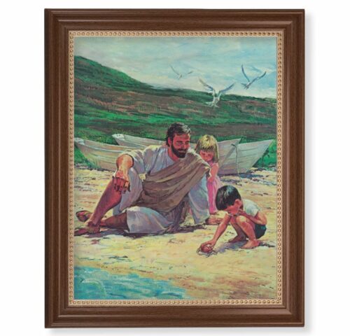 Jesus on the Beach with Children Dark Walnut Framed Art