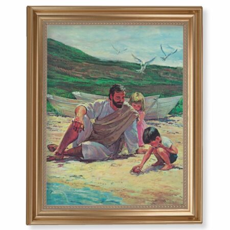 Beach with Children Gold Framed Art