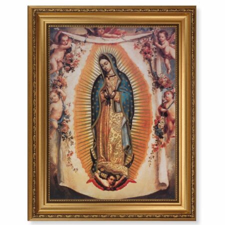 Our Lady of Guadalupe with Angels Antique Gold Framed Art