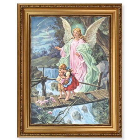 Guardian Angel Antique Gold Framed Art