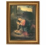 Our Lady Worshipping the Child Antique Gold Framed Art