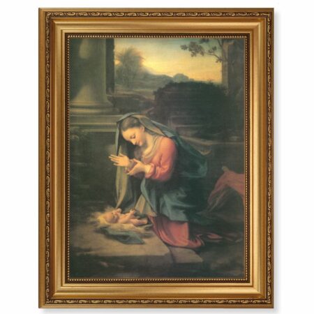 Our Lady Worshipping the Child Antique Gold Framed Art