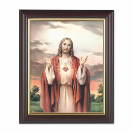 Sacred Heart of Jesus Walnut Framed Art