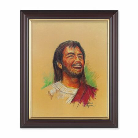Laughing Jesus Walnut Framed Art