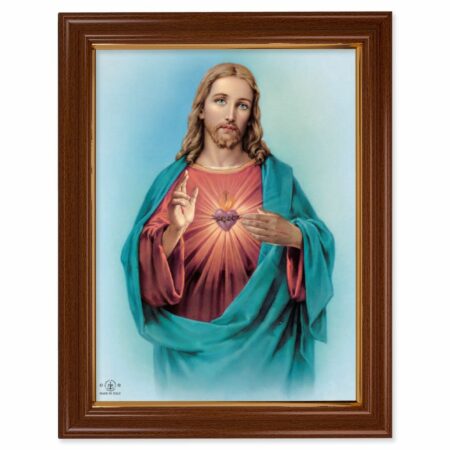 Sacred Heart of Jesus Walnut Finish Framed Art
