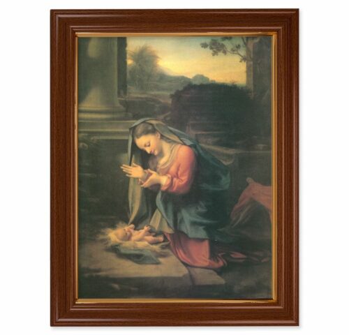 Our Lady Worshipping the Child Walnut Finish Framed Art