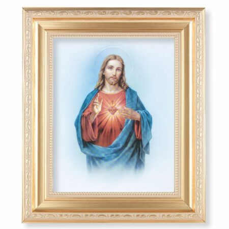 Sacred Heart of Jesus Satin Gold Framed Art