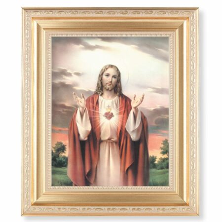 Sacred Heart of Jesus Satin Gold Framed Art